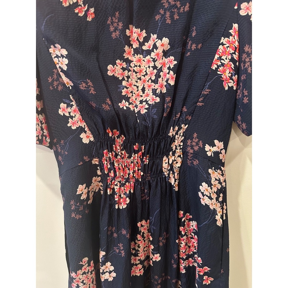 Rebecca Taylor 100% Silk Spring Blossom A-Line‎ Dress Sz 6 Navy V-Neck Florals - Picture 5 of 7